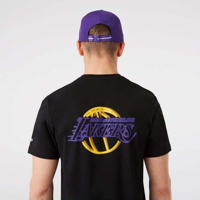 LA Lakers NBA Neon Miesten T-paita Mustat - New Era Vaatteet Tarjota FI-895736
